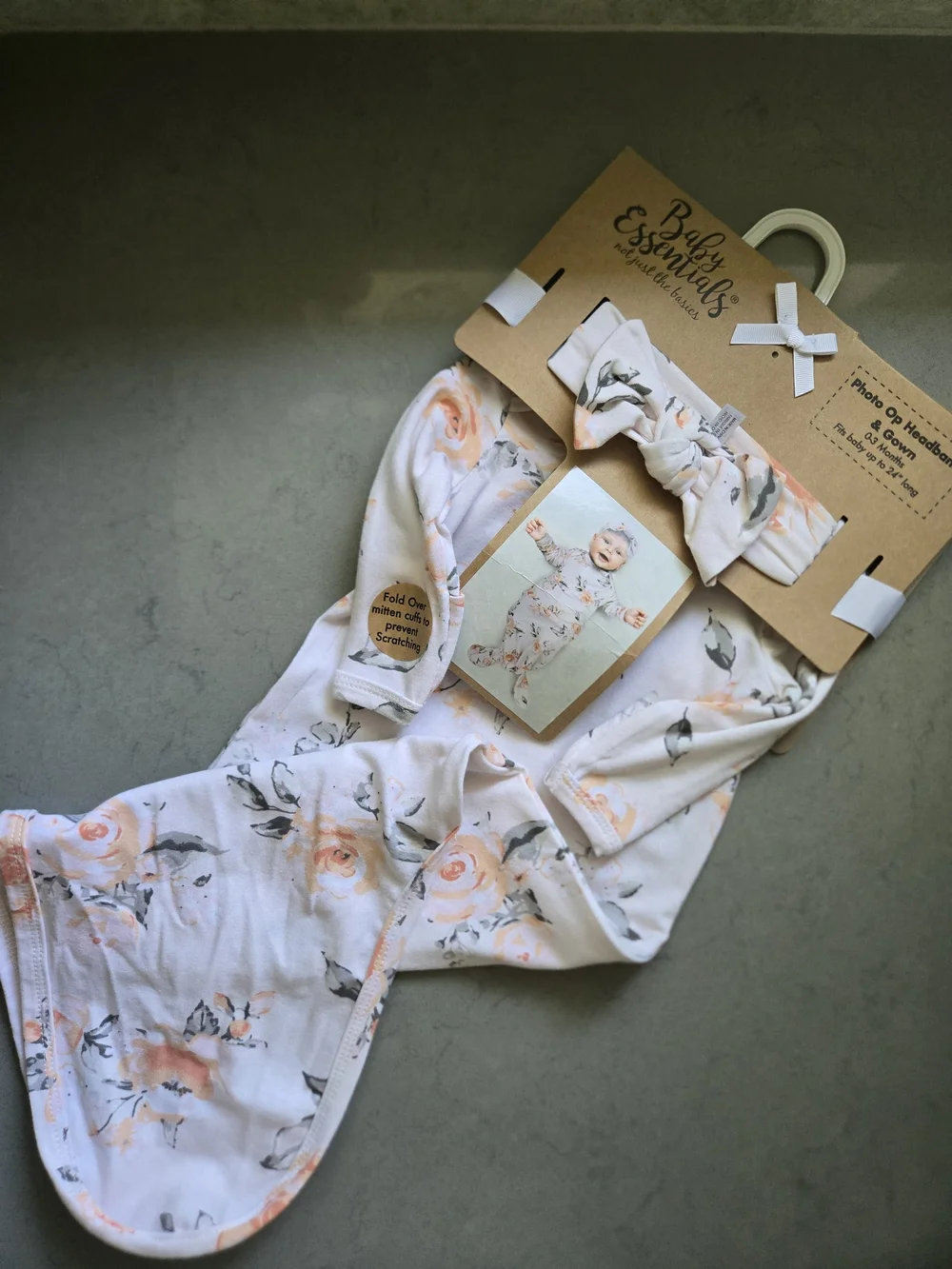 Baby Essentials Floral Swaddle & Headband Set - White/Peach